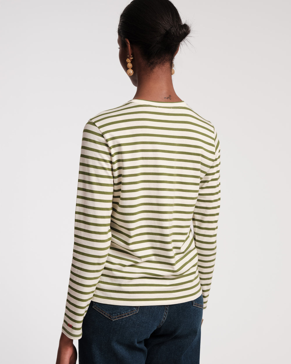 Long Sleeve Striped T Shirt - Oyster Green Tops Frances Valentine