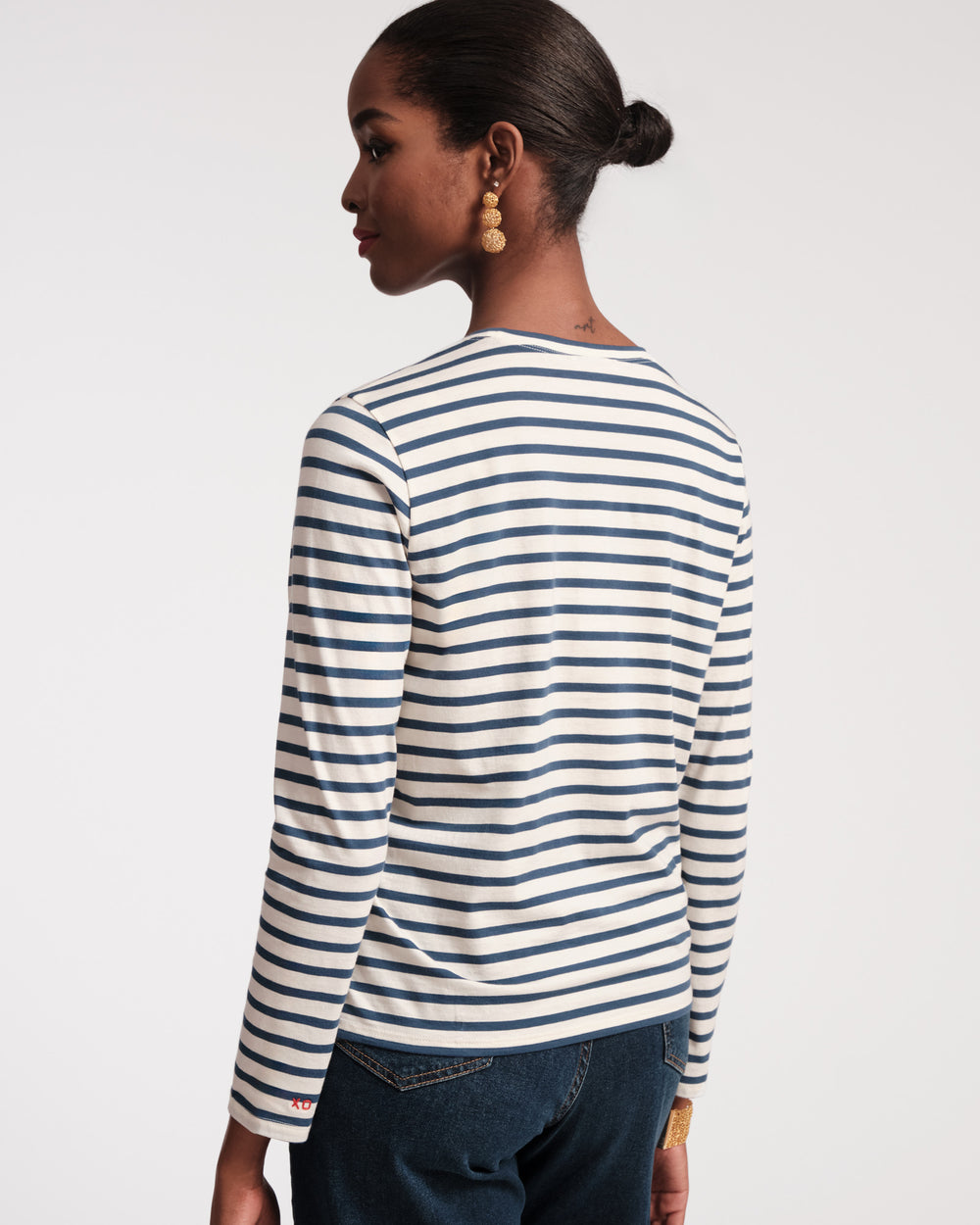 Long Sleeve Striped T Shirt - Oyster Navy Tops Frances Valentine