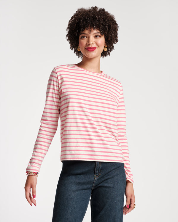 Long Sleeve Striped T Shirt - Oyster Pink Tops Frances Valentine