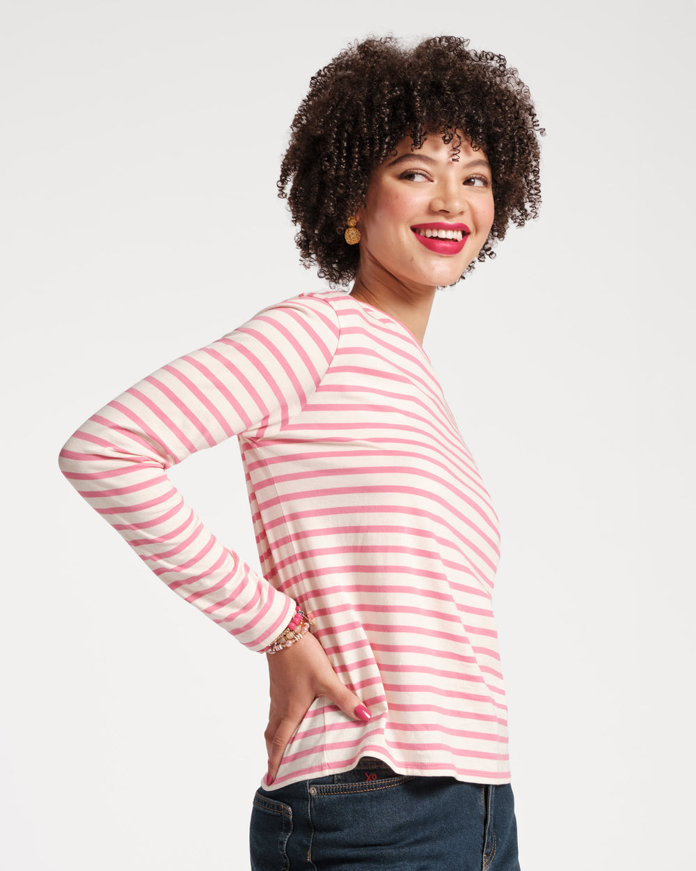 Long Sleeve Striped T Shirt - Oyster Pink Tops Frances Valentine
