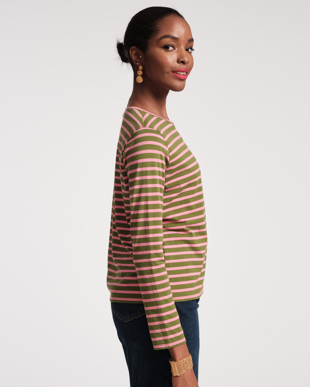 Long Sleeve Striped T Shirt - Green Pink Tops Frances Valentine