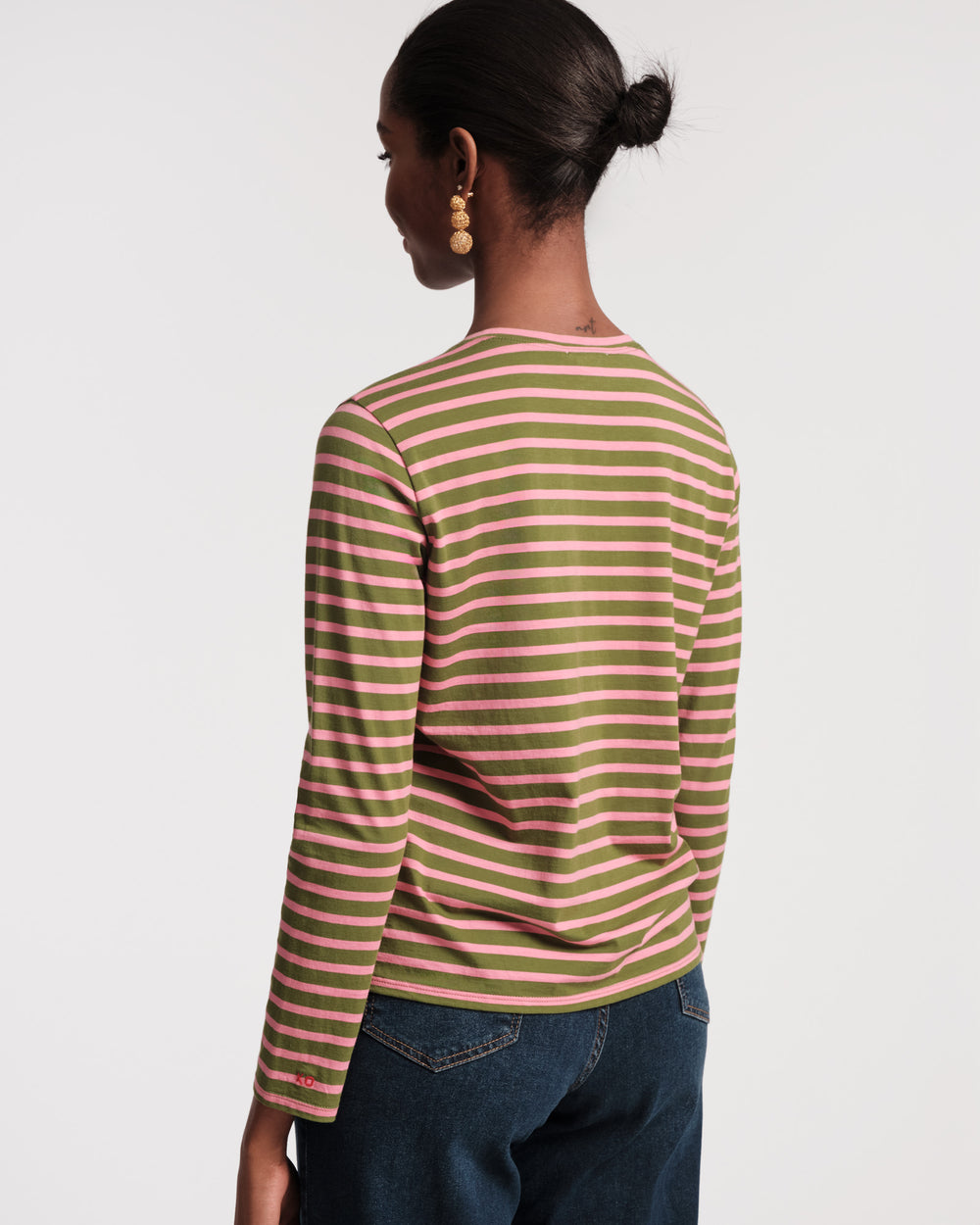 Long Sleeve Striped T Shirt - Green Pink Tops Frances Valentine