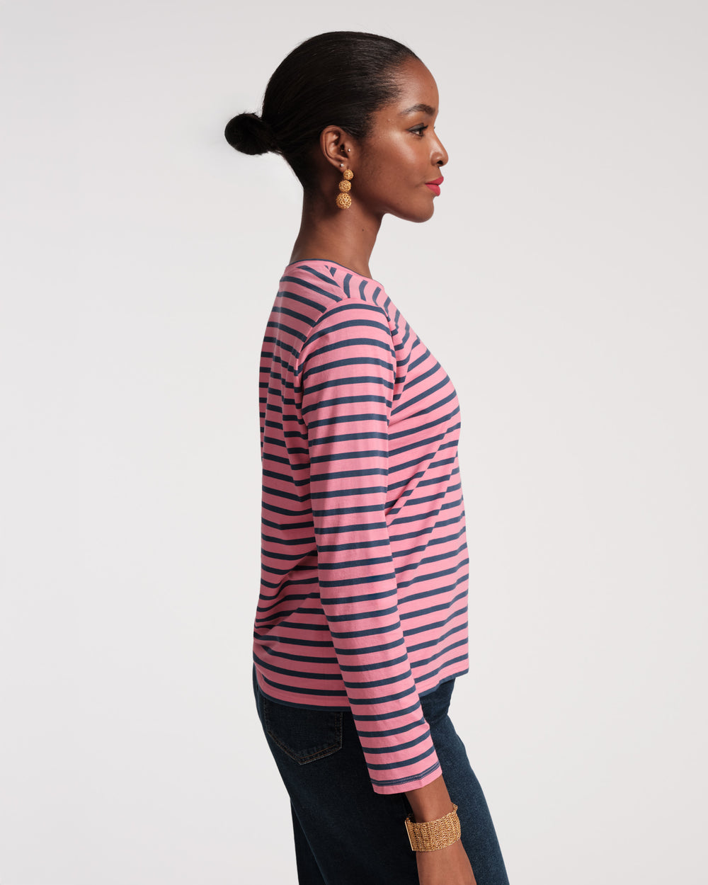 Long Sleeve Striped T Shirt - Pink Navy Tops Frances Valentine