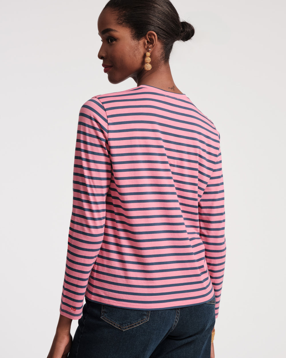 Long Sleeve Striped T Shirt - Pink Navy Tops Frances Valentine