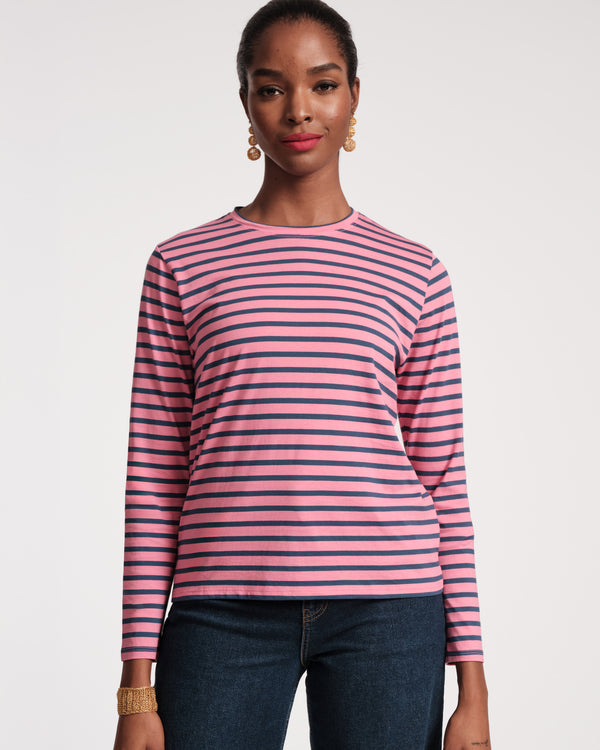 Long Sleeve Striped T Shirt - Pink Navy Tops Frances Valentine