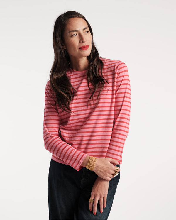 Long Sleeve Striped T Shirt - Pink Red Tops Frances Valentine