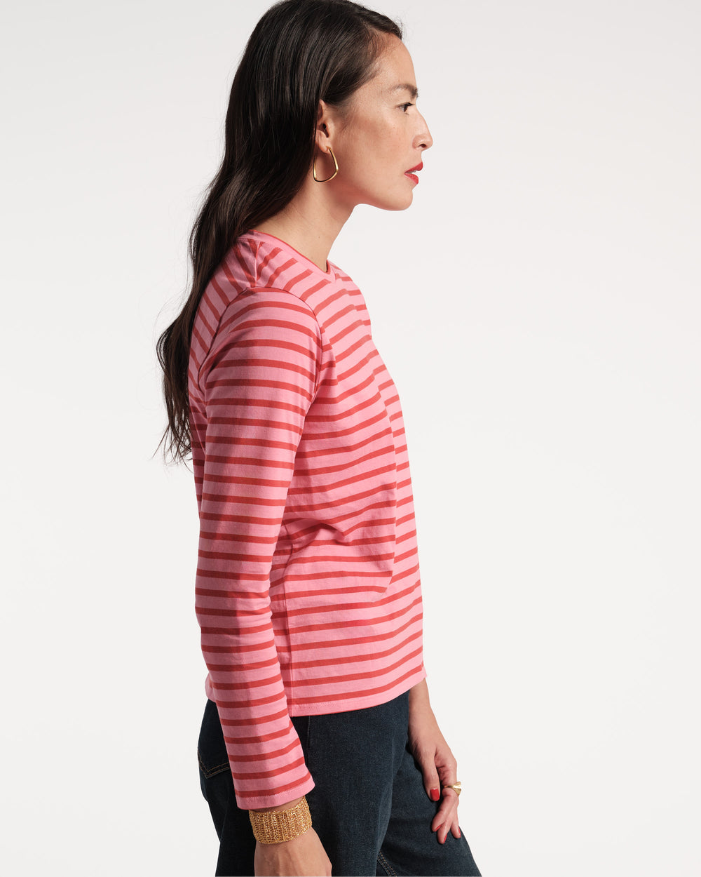Long Sleeve Striped T Shirt - Pink Red Tops Frances Valentine