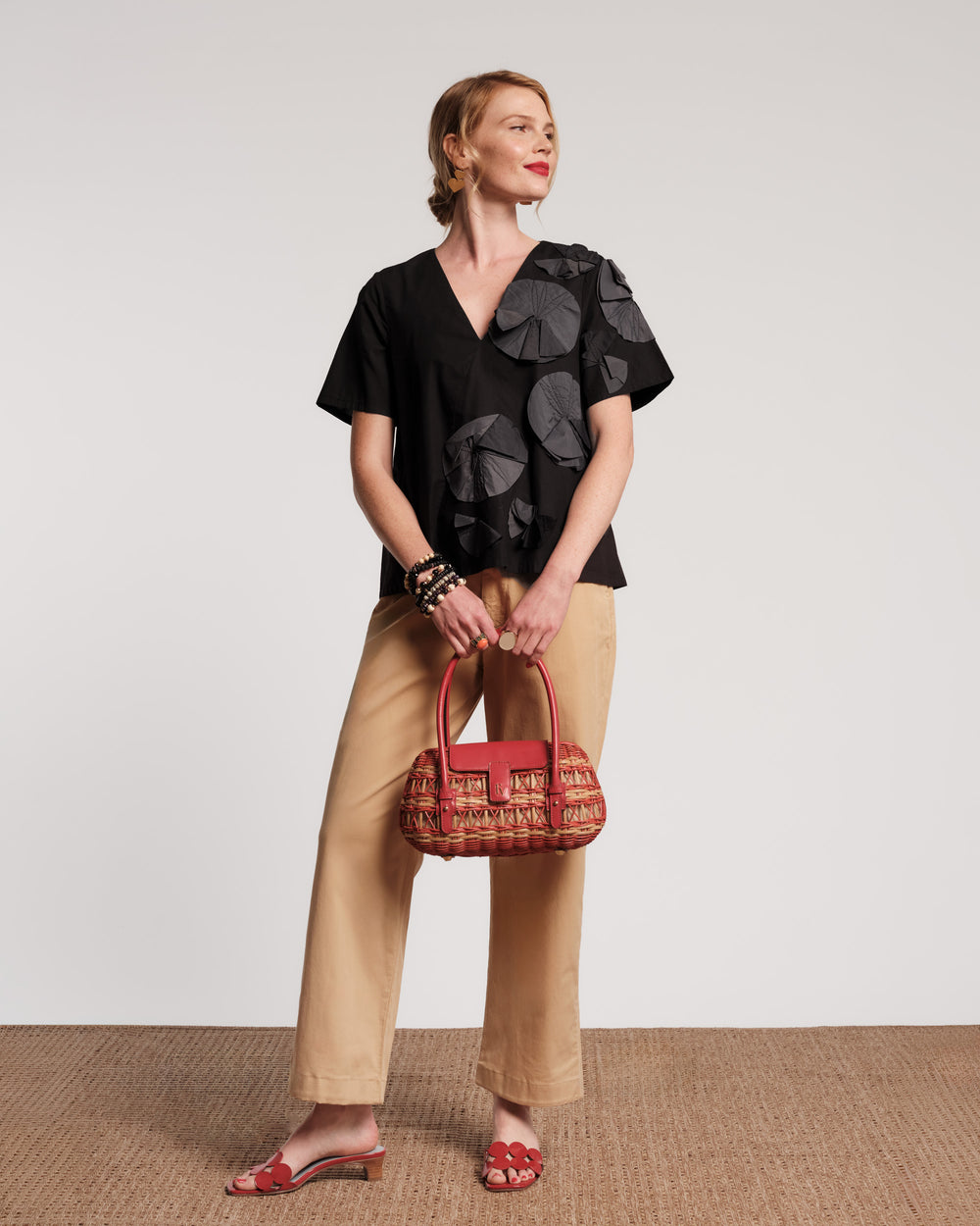 Schooner Top - Black Flower Frances Valentine