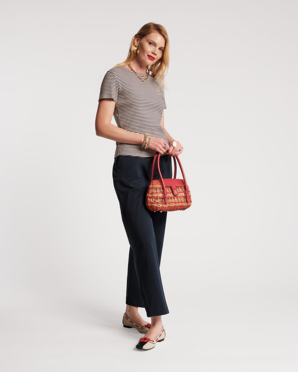 Crewneck Ribbed Tee - Navy Tops Frances Valentine