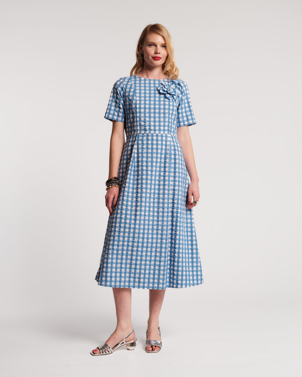 Michelle Gingham Midi Dress - Blue Dresses Frances Valentine