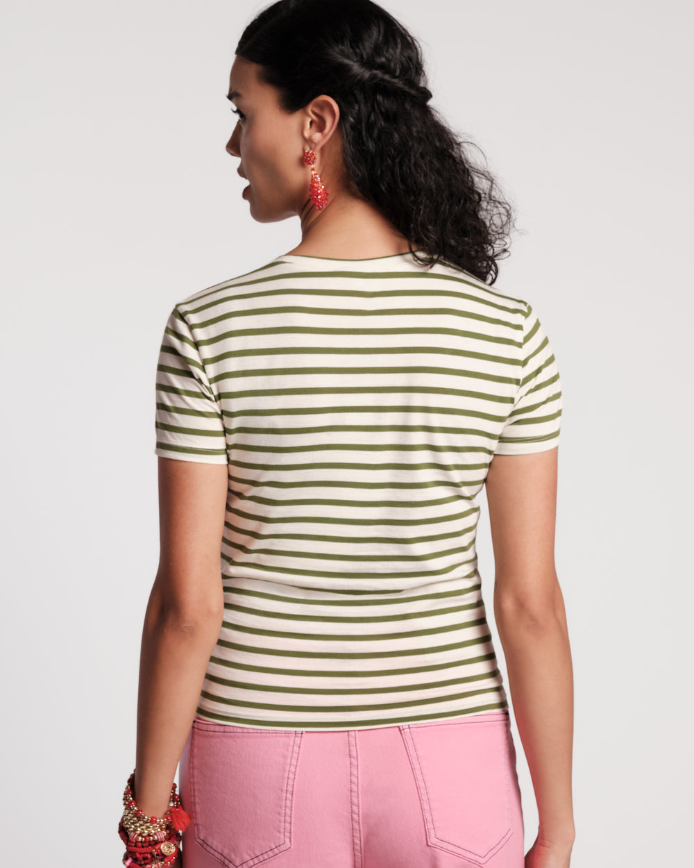 Super Striped Baby Tee - Oyster/Green Shirt Frances Valentine
