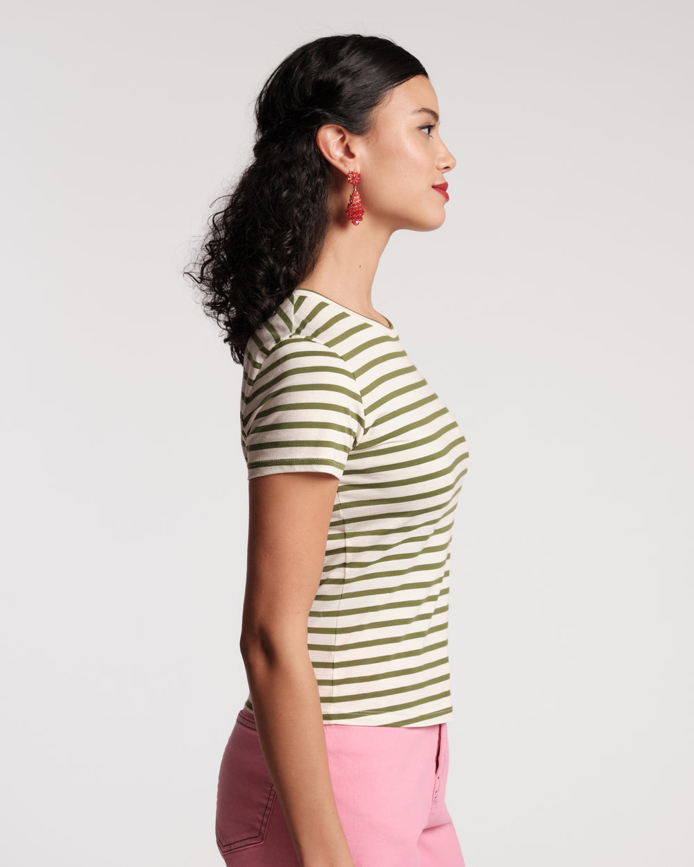 Super Striped Baby Tee - Oyster/Green Shirt Frances Valentine