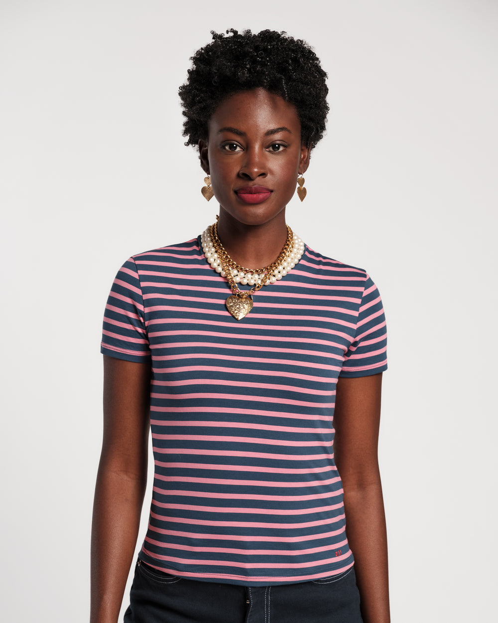 Super Striped Baby Tee - Pink/Navy Shirt Frances Valentine