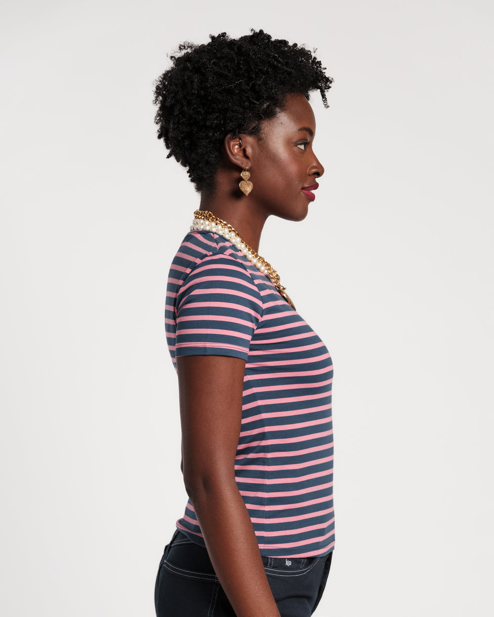 Super Striped Baby Tee - Pink/Navy Shirt Frances Valentine