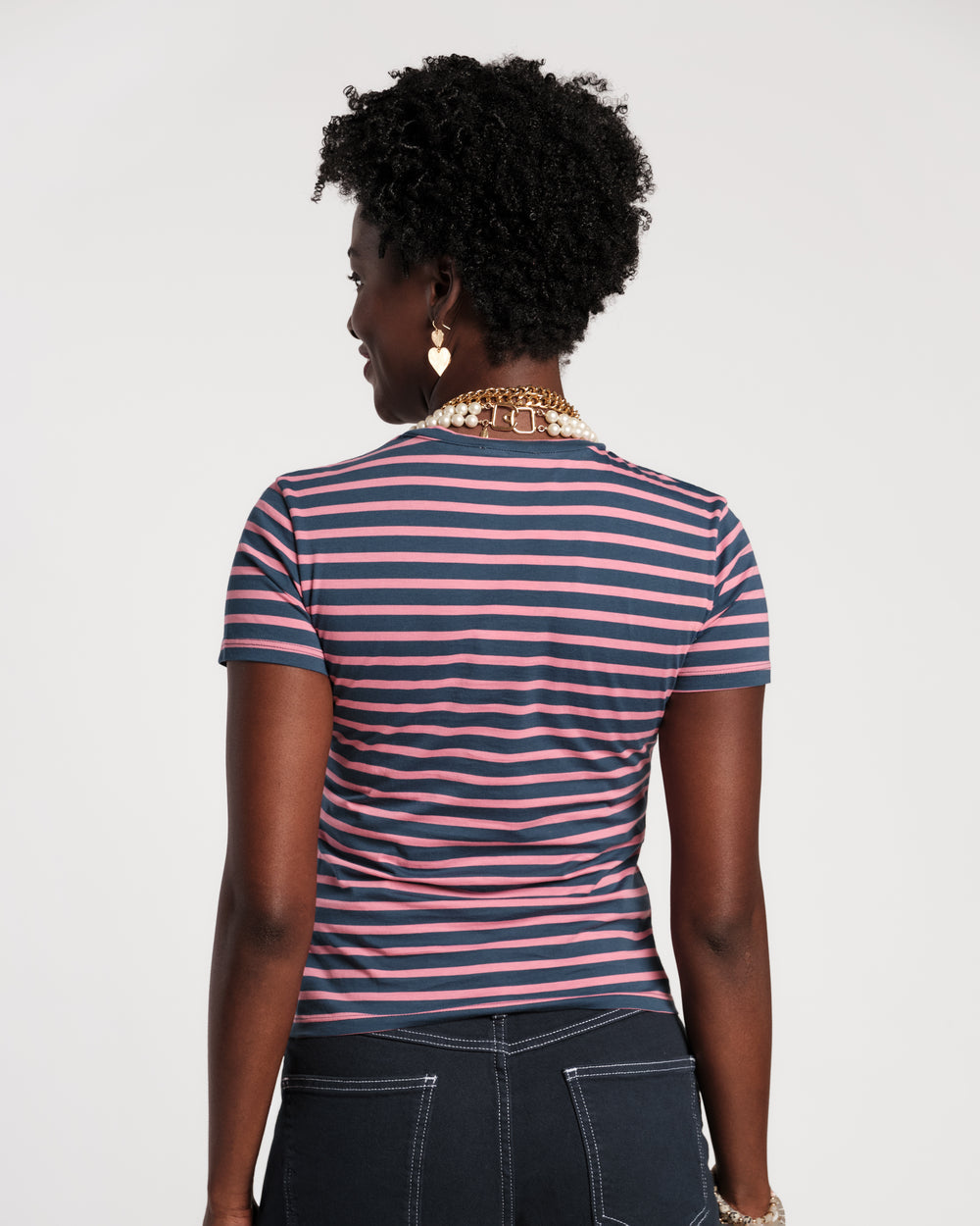 Super Striped Baby Tee - Pink/Navy Shirt Frances Valentine