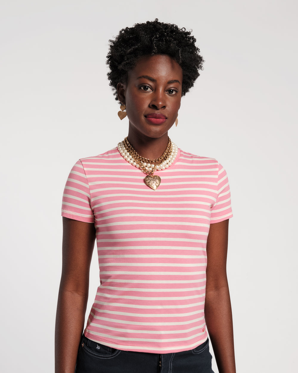Super Striped Baby Tee - Oyster/Pink Shirt Frances Valentine