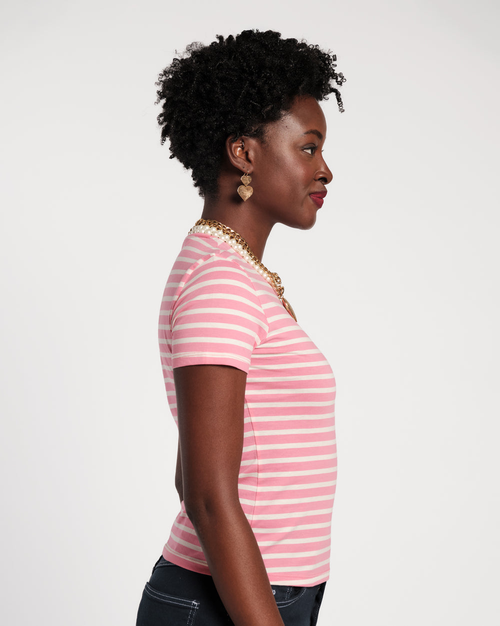 Super Striped Baby Tee - Oyster/Pink Shirt Frances Valentine