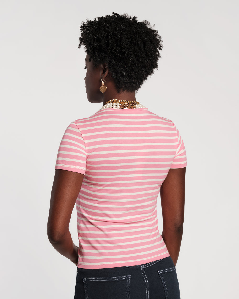 Super Striped Baby Tee - Oyster/Pink Shirt Frances Valentine