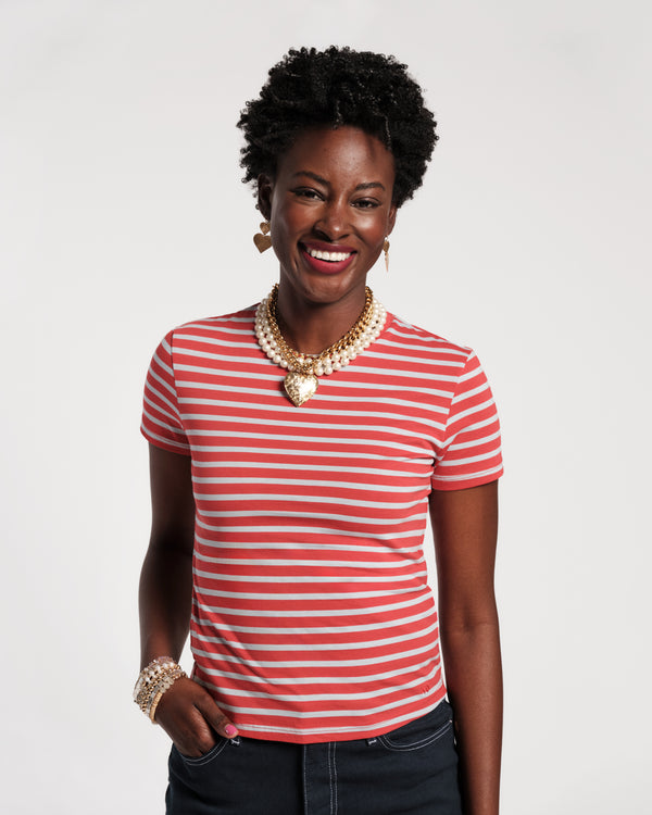 Super Striped Baby Tee - Red/Light Blue Shirt Frances Valentine
