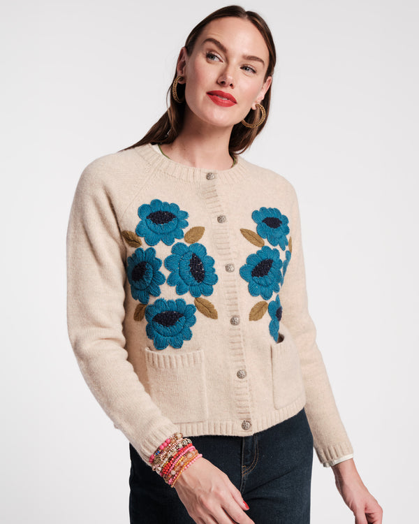 Bouquet Flower Cardigan - Blue Sweater Frances Valentine