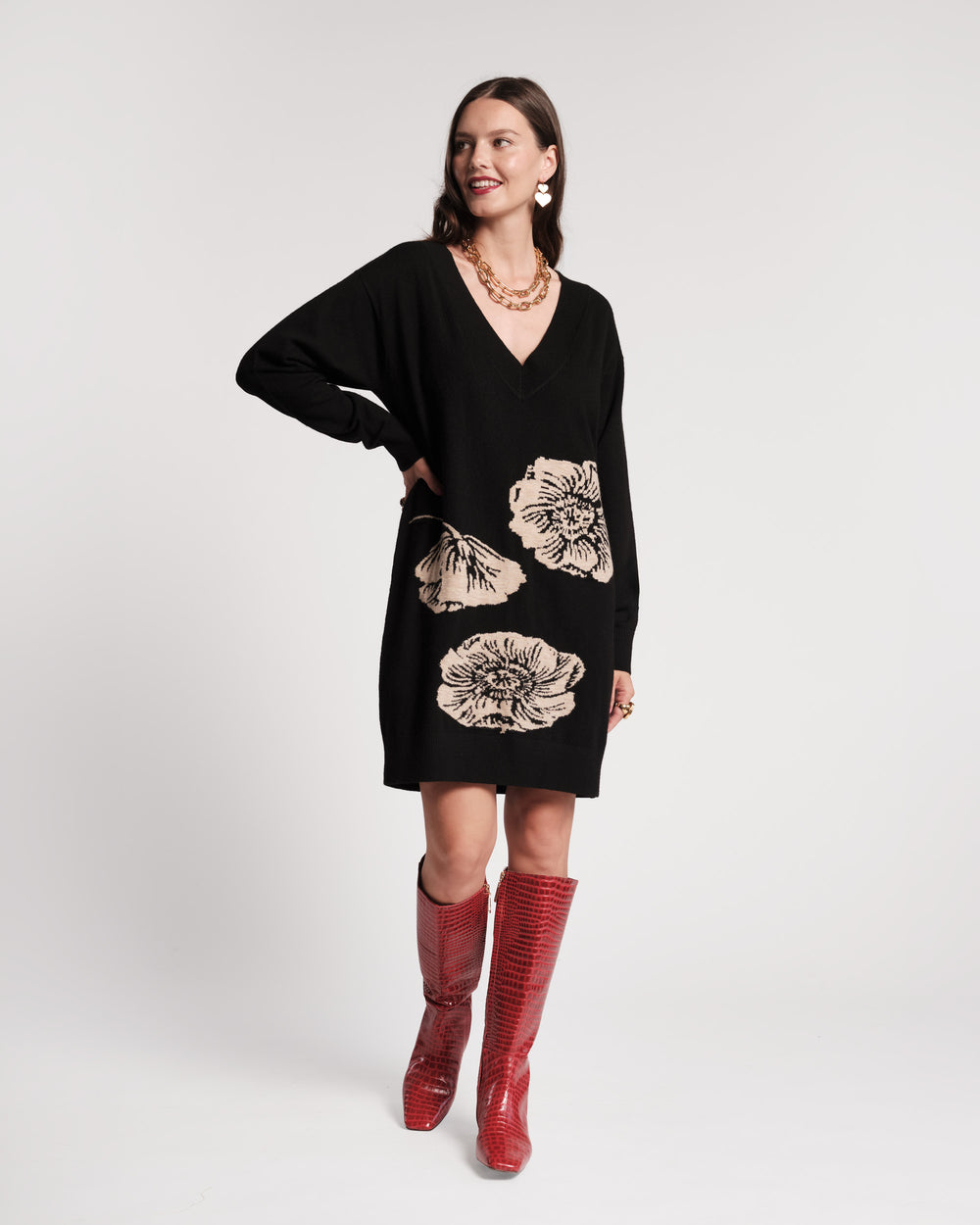 Mackie Boot - Croc Emboss Leather Red Boots Frances Valentine
