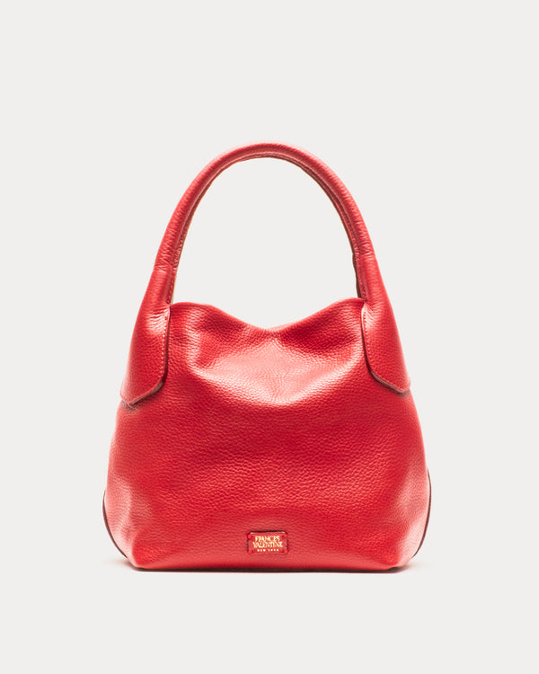 Mini Sweet Pea - Tumbled Leather Red Small Tote Frances Valentine