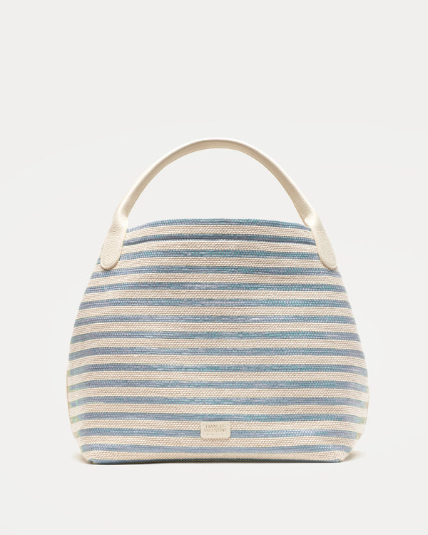 Sweet Pea Raffia - Blue Stripe Large Tote Frances Valentine