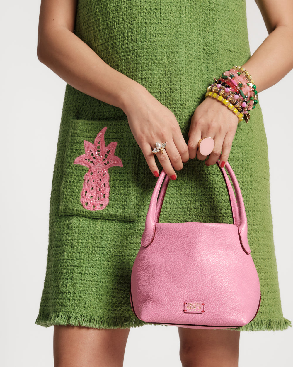 Teeny Sweet Pea - Tumbled Leather Pink Handbag Frances Valentine