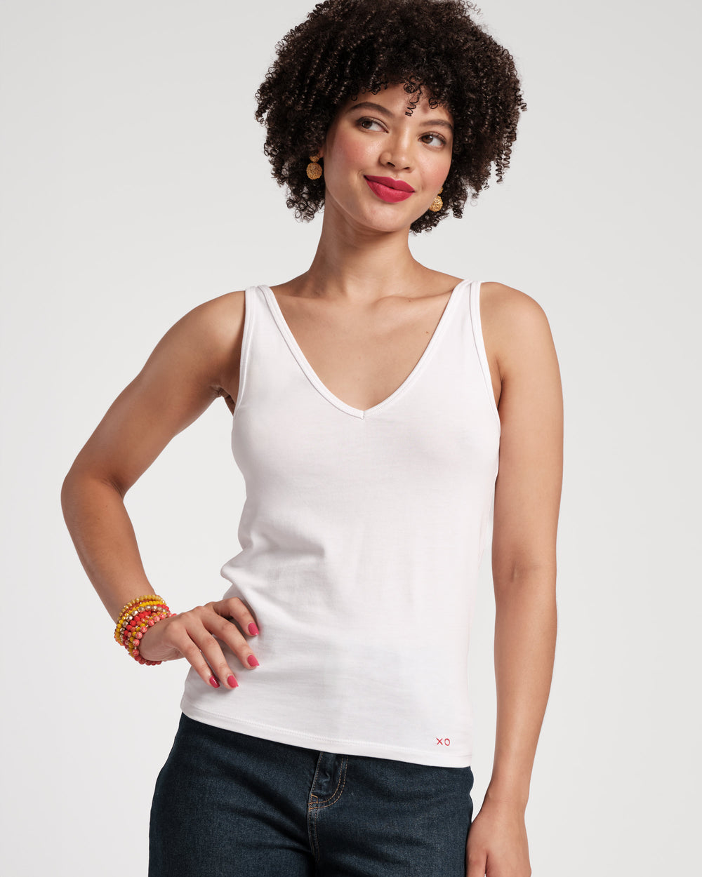 V Neck Pima Tank - White Tops Frances Valentine
