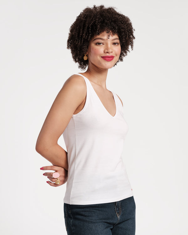V Neck Pima Tank - White Tops Frances Valentine