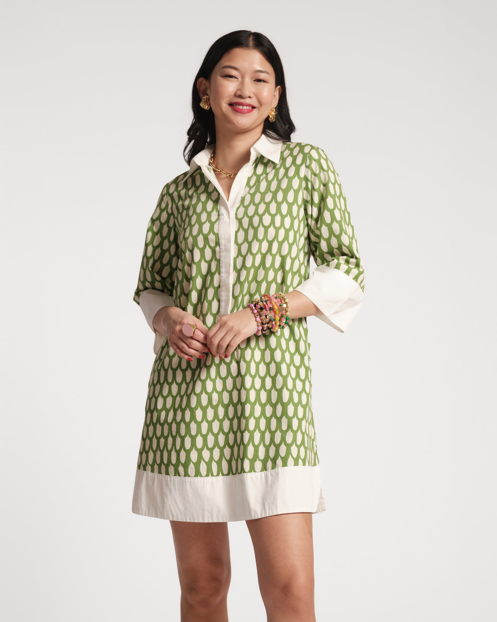Tracey Mini Dress - Loop Print Green Dresses Frances Valentine