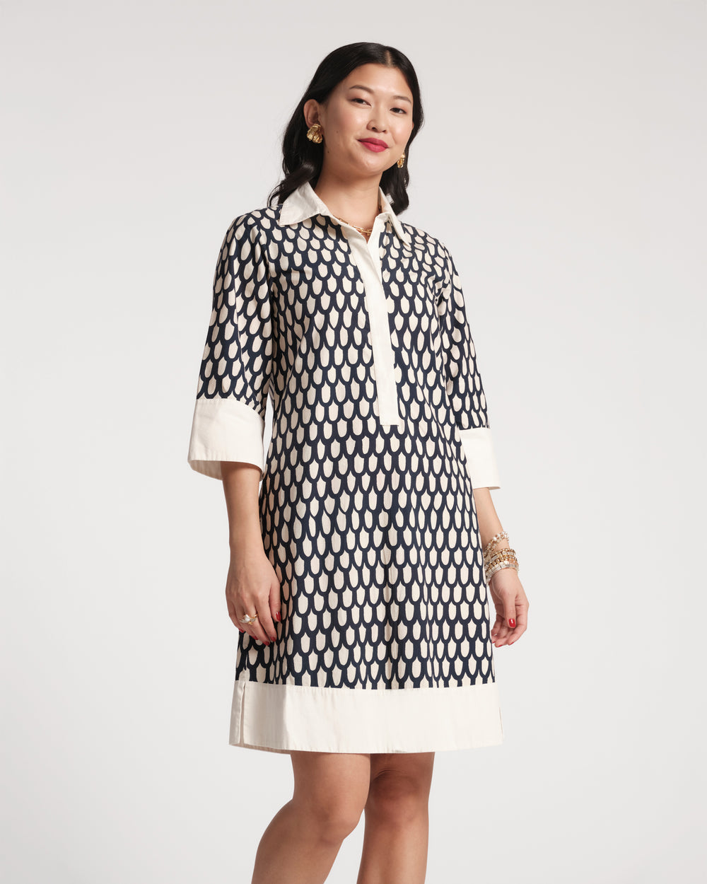 Tracey Mini Dress - Loop Print Navy Dresses Frances Valentine
