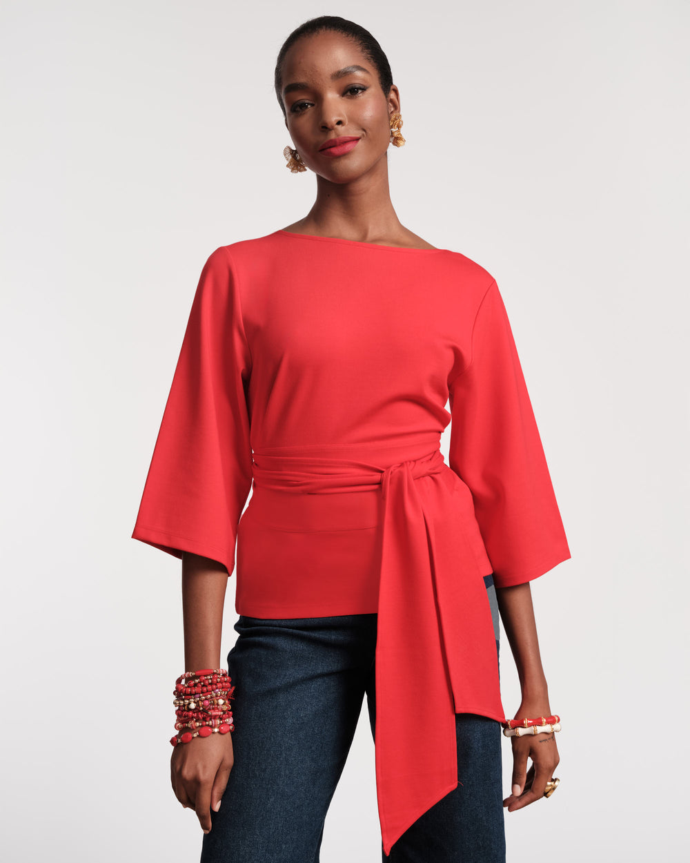 Whitney Wrap Top - Red Tops Frances Valentine