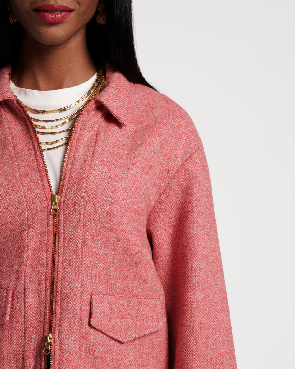 Riff Jacket - Pink Herringbone Wool Pink Coats & Jackets Frances Valentine