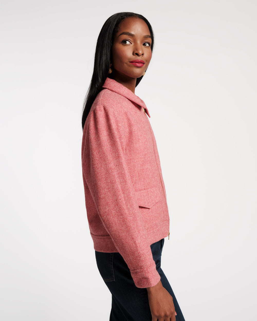 Riff Jacket - Pink Herringbone Wool Pink Coats & Jackets Frances Valentine