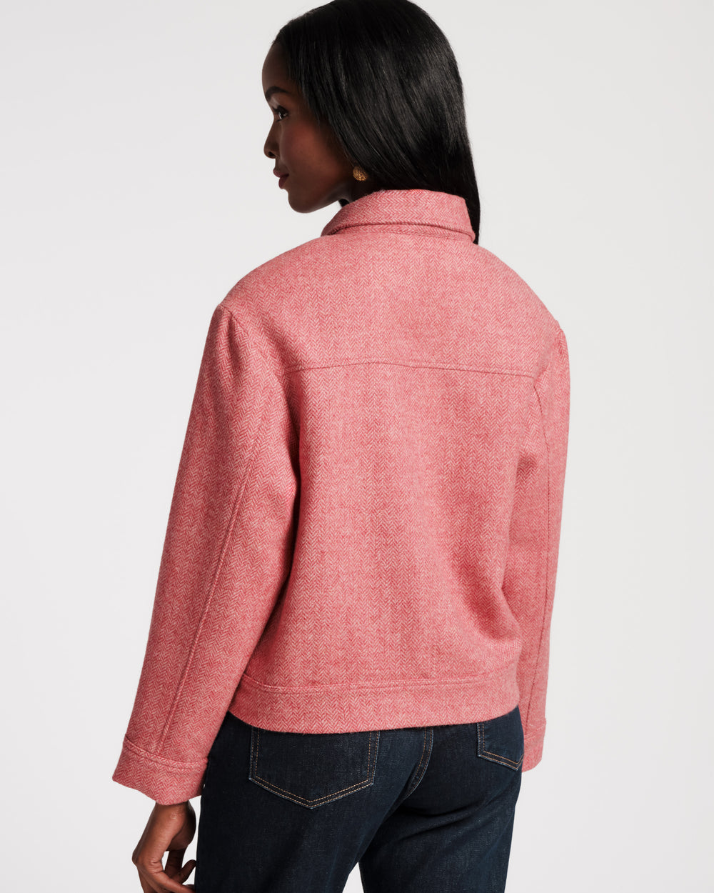 Riff Jacket - Pink Herringbone Wool Pink Coats & Jackets Frances Valentine