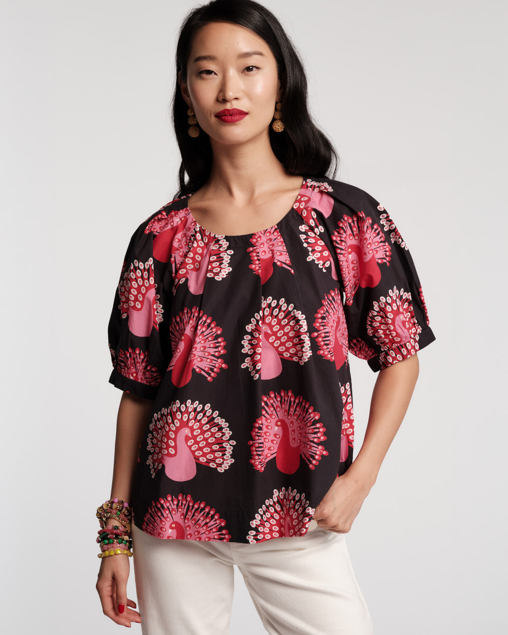 Zonda Top - Peacock Black Shirt Frances Valentine