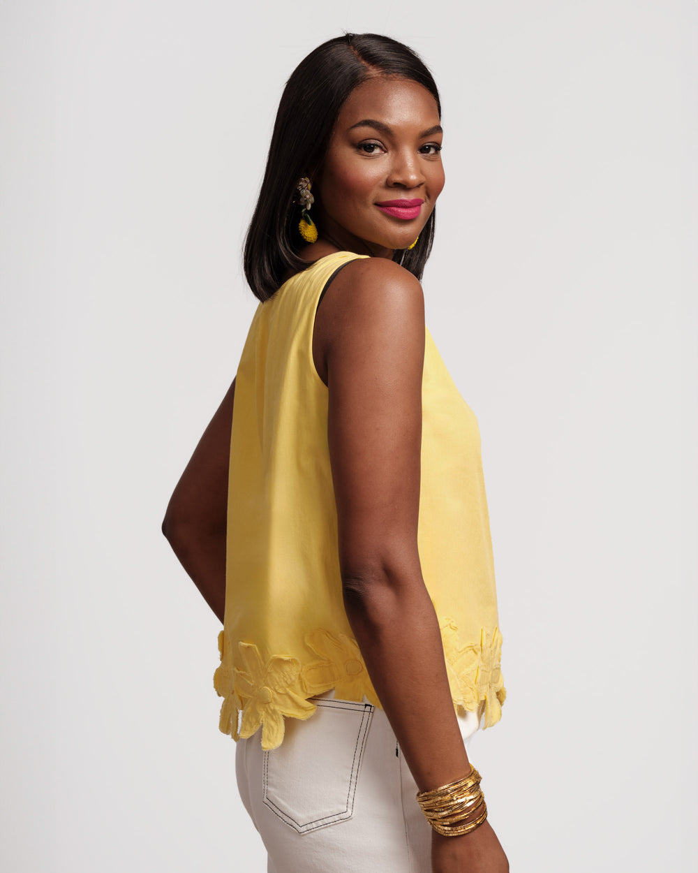 Zennia Flower Tank - Yellow Tops Frances Valentine