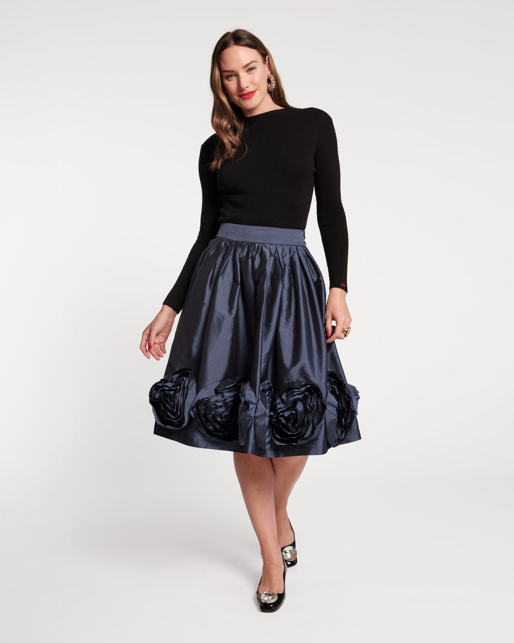 Barbara Flower Midi Skirt - Navy Flower Skirts Frances Valentine