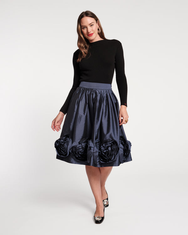 Barbara Flower Midi Skirt - Navy Flower Skirts Frances Valentine