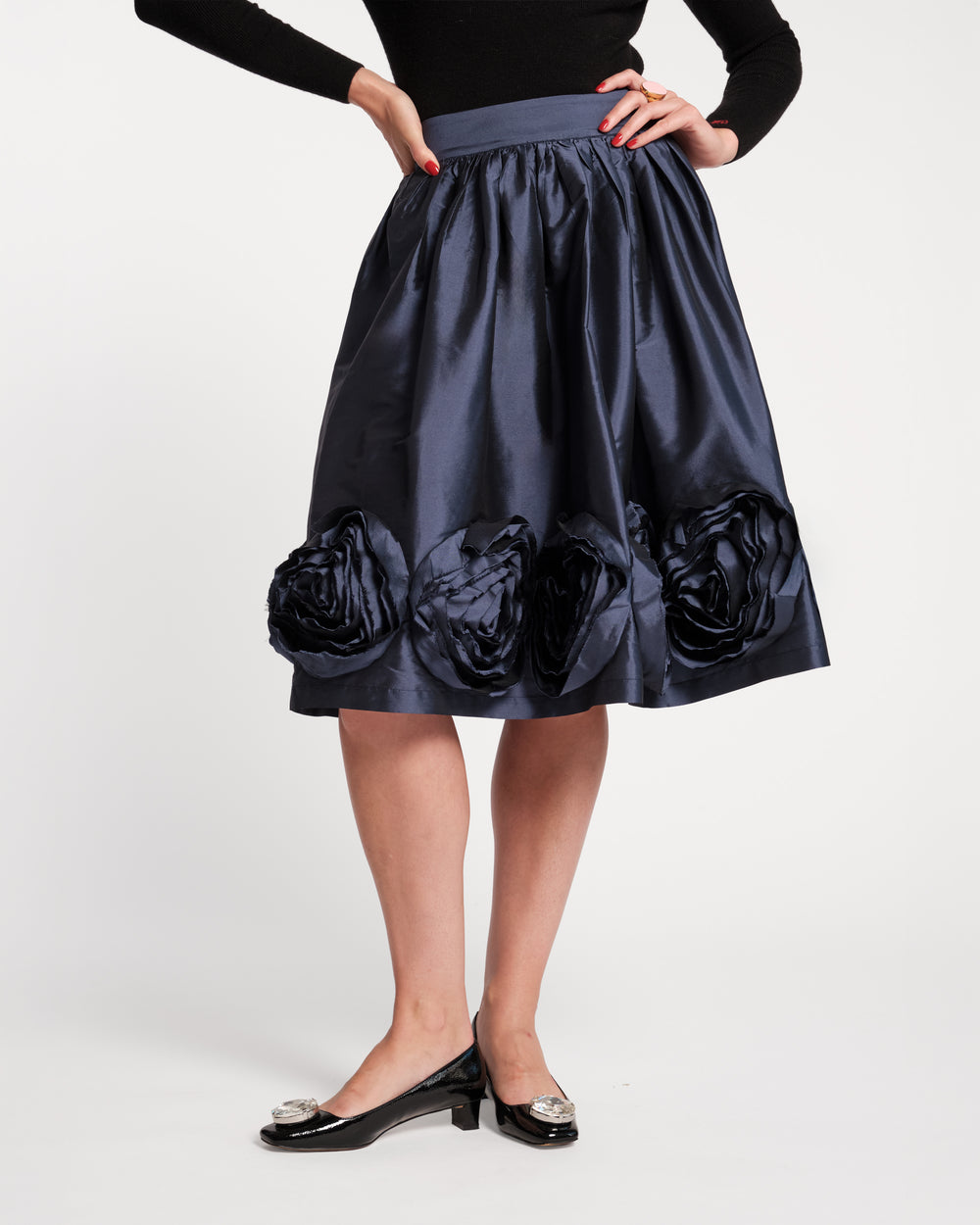 Barbara Flower Midi Skirt - Navy Flower Skirts Frances Valentine