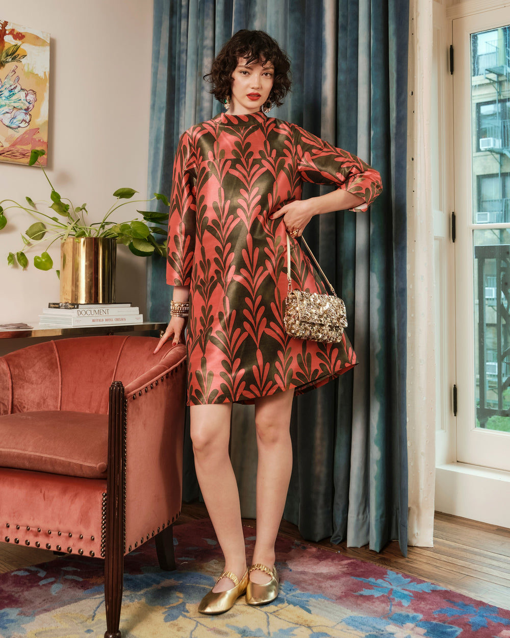Diplomat Mini Dress - Royal Palm Watermelon Frances Valentine