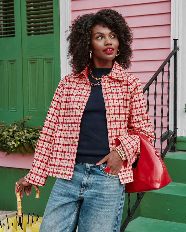 Short Spiffy Trench - Lollipop Lattice Coats & Jackets Frances Valentine