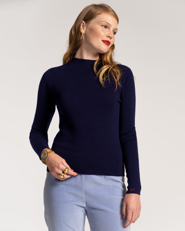 Marie Long Sleeve Cotton Sweater - Navy Sweater Frances Valentine