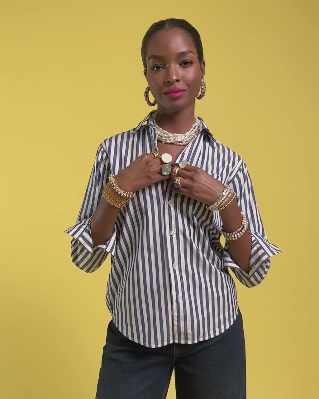 Perfect Button Down - Stripe Navy Tops Frances Valentine
