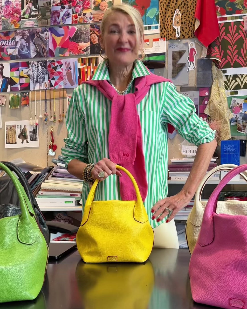 Mini Sweet Pea - Tumbled Leather Pink Small Tote Frances Valentine