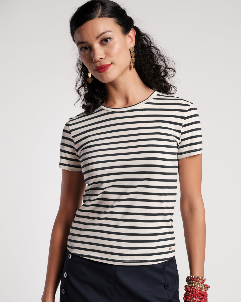 Super Striped Baby Tee - Oyster/Black Shirt Frances Valentine