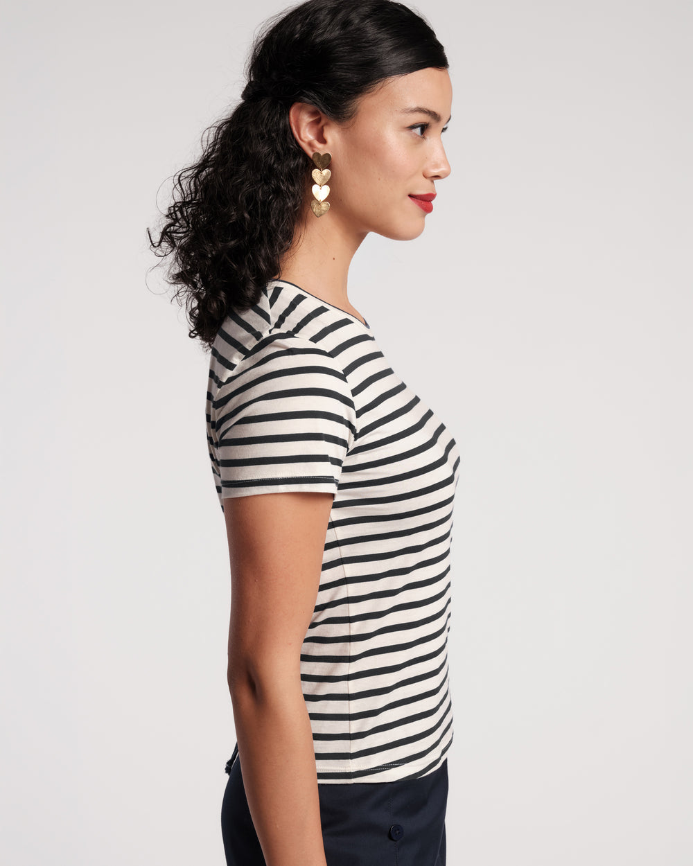 Super Striped Baby Tee - Oyster/Black Shirt Frances Valentine