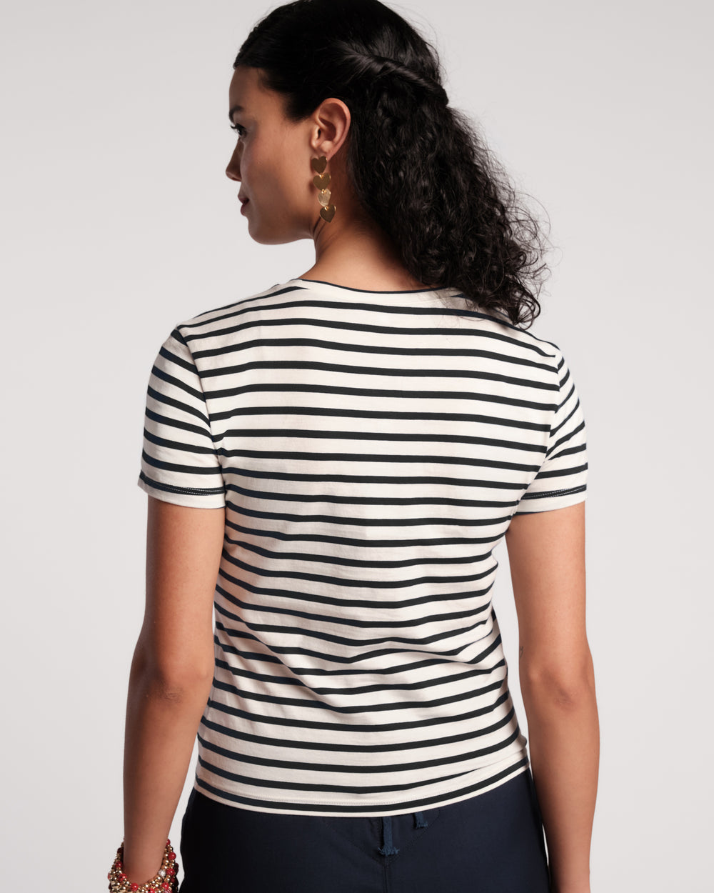 Super Striped Baby Tee - Oyster/Black Shirt Frances Valentine
