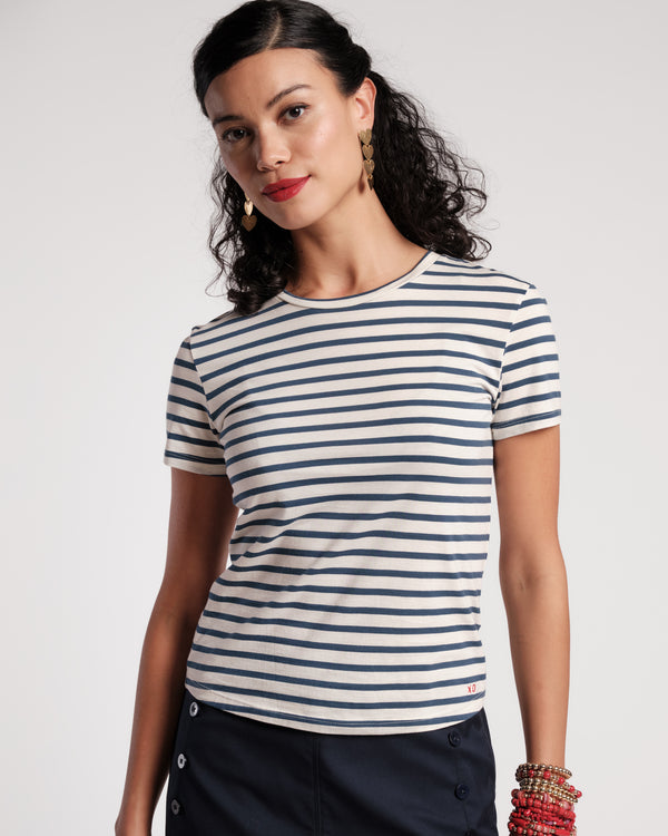 Super Striped Baby Tee - Oyster/Navy Shirt Frances Valentine